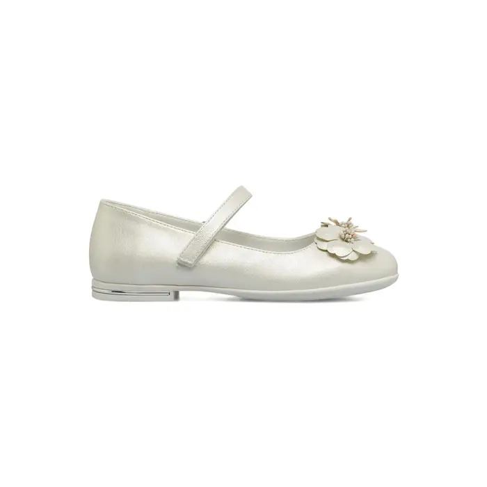 Ballerine bianche Alesya Girl da bambina con fiore e cinturino con velcro