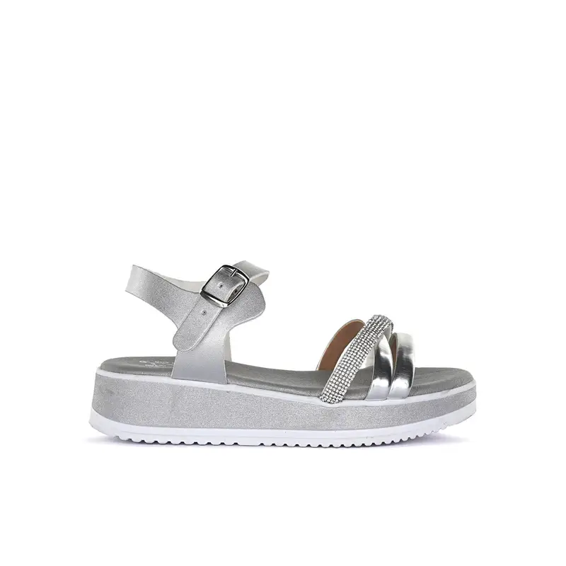 ALESYA GIRL Sandali argento da bambina con dettaglio glitter e fibbia