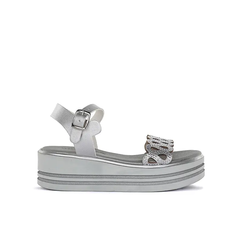 ALESYA GIRL Sandali argento da bambina con dettaglio glitter e suola platform