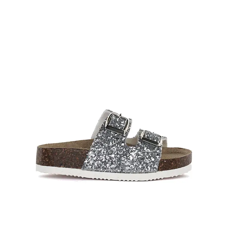 ALESYA GIRL Sandali argento glitter da bimba con fondo effetto sughero