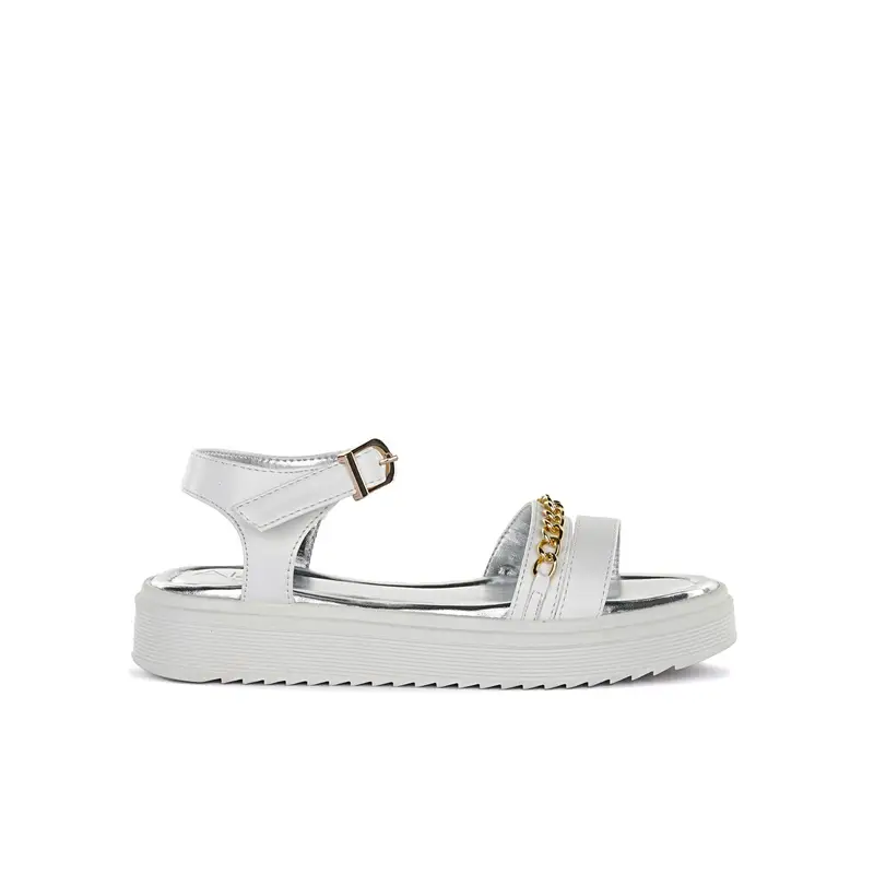 ALESYA GIRL Sandali bianchi cerimonia da bimba con catena oro