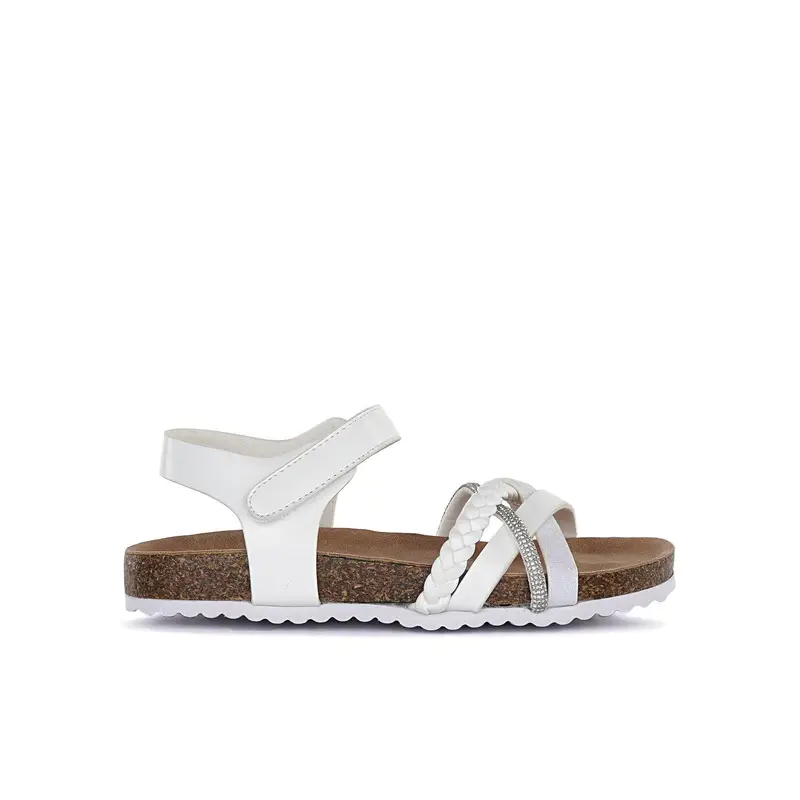 ALESYA GIRL Sandali bianchi con strappo e suola effetto sughero