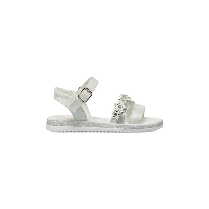 ALESYA GIRL Sandali bianchi da bambina con fiori 3D, strass e dettagli glitter
