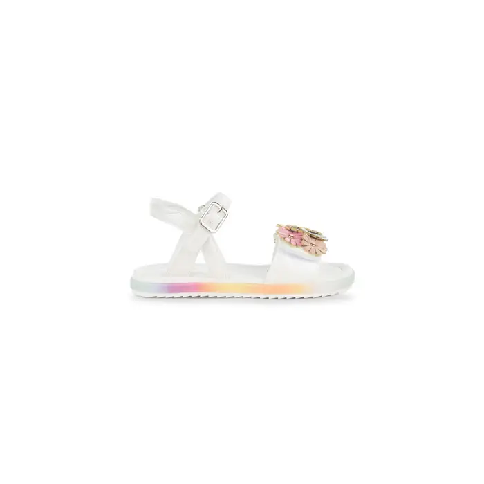ALESYA GIRL Sandali bianchi da bambina con fiori decorativi e suola rainbow
