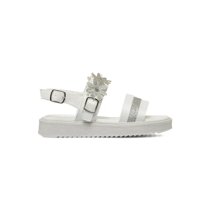 ALESYA GIRL Sandali bianchi da bambina con fiori glitter argento e platform