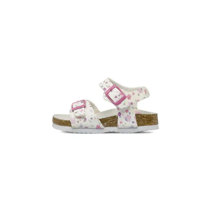 ALESYA GIRL Sandali bianchi da bambina con fiori rosa glitter e doppie fibbie