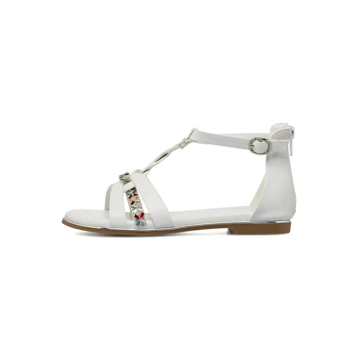 ALESYA GIRL Sandali bianchi eleganti da bambina con strass colorati e cinturino a T