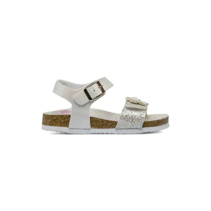 ALESYA GIRL Sandali bianchi iridescenti da bambina con fiori in strass e glitter
