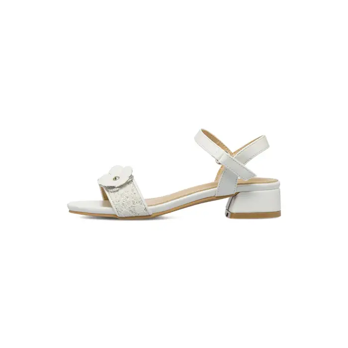 ALESYA GIRL Sandali eleganti bianchi da bambina con fiore e tacco basso 3,5 cm