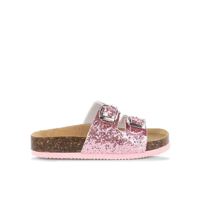ALESYA GIRL Sandali rosa glitter da bimba con fondo effetto sughero