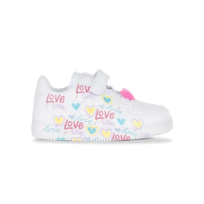 ALESYA GIRL Sneakers bianche da bambina con cuori e pratica chiusura a strappo