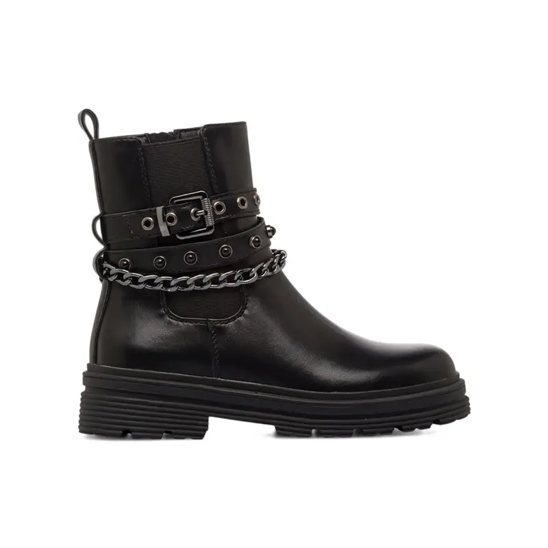 ALESYA GIRL Stivaletti neri da bambina con dettaglio fibbie con borchie e catena