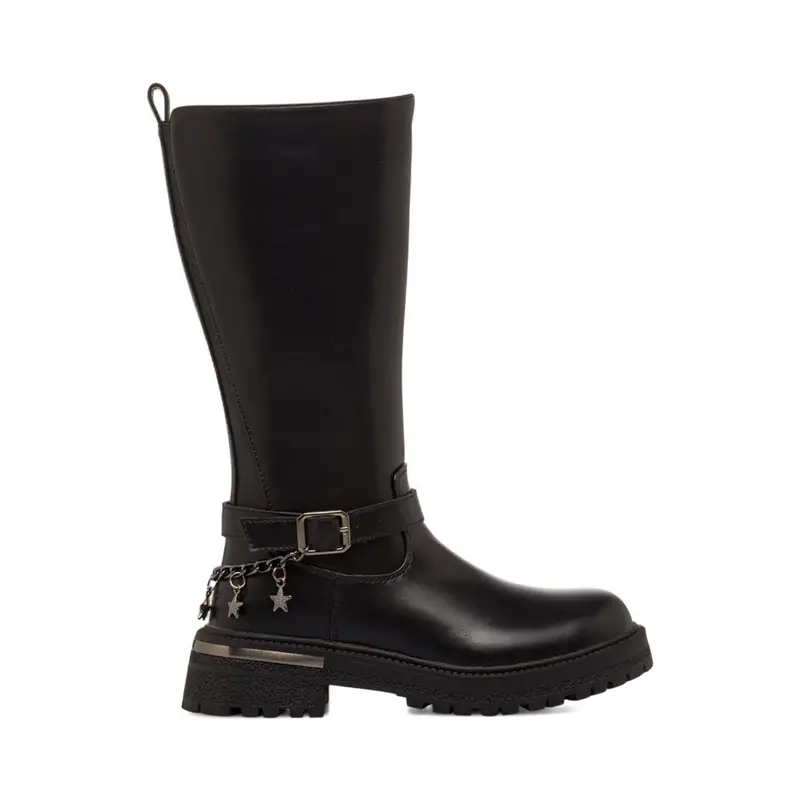 ALESYA GIRL Stivali neri da bambina con cinturino con ciondoli