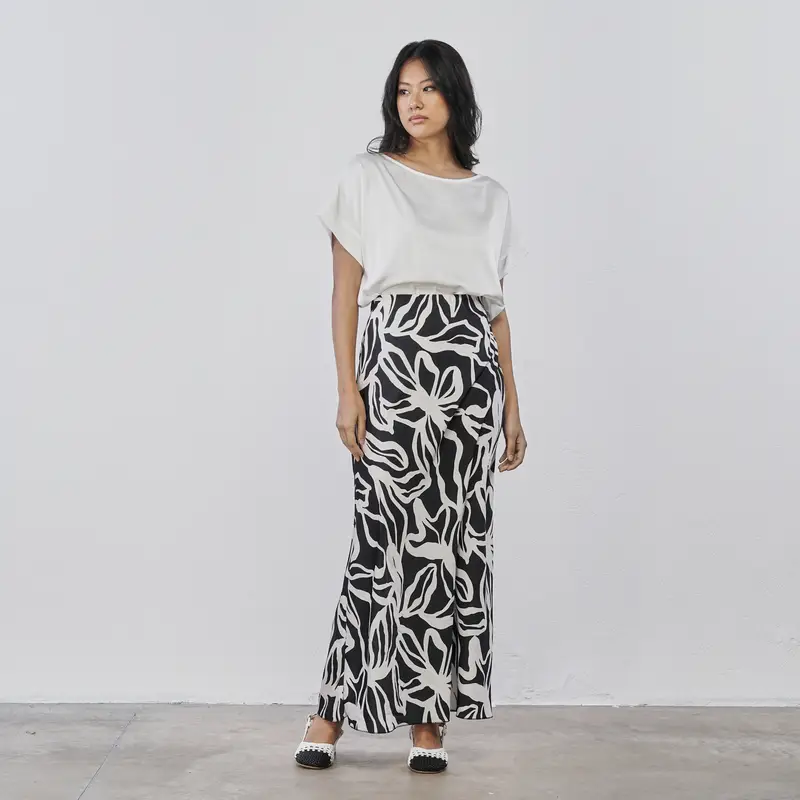 ALESYA Gonna lunga da donna nera e bianca in stampa floreale