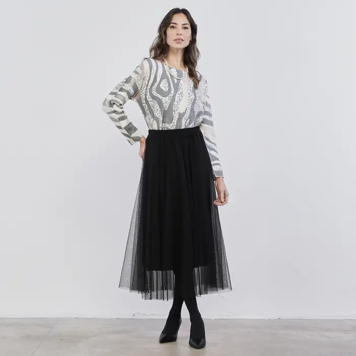 ALESYA Gonna midi nera plissettata da donna in tulle