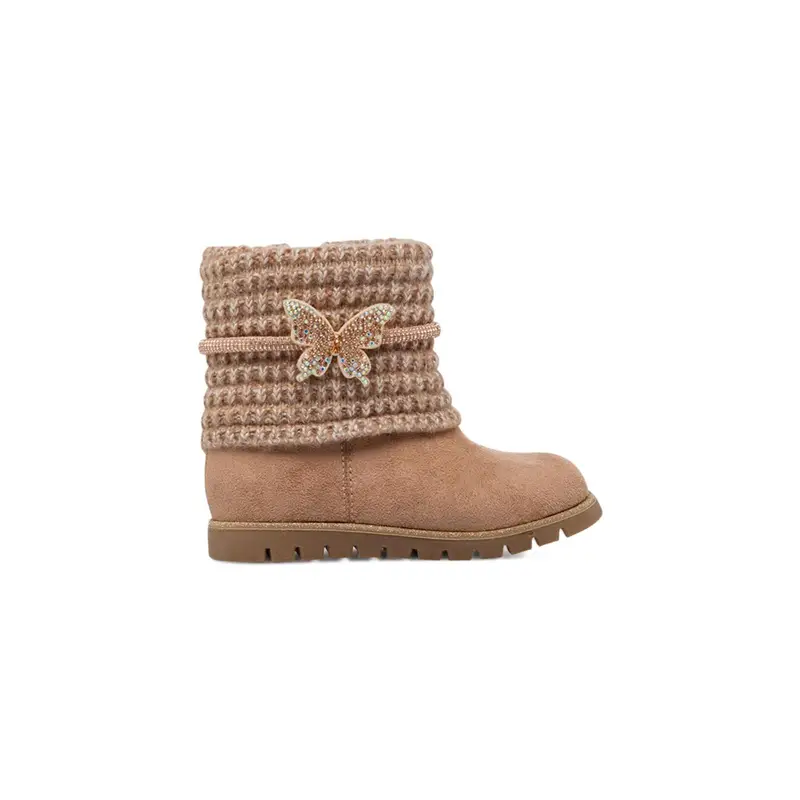 ALESYA KIDS Stivaletti rosa da bambina con dettaglio risvolto ricamato con farfalla