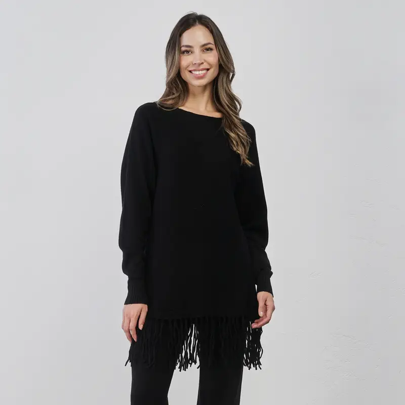 ALESYA Maglioncini nero da donna con dettaglio orlo frange