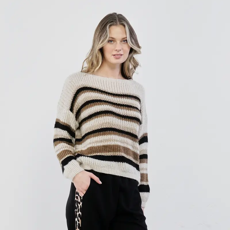 ALESYA Maglioncino beige con ricamo a righe