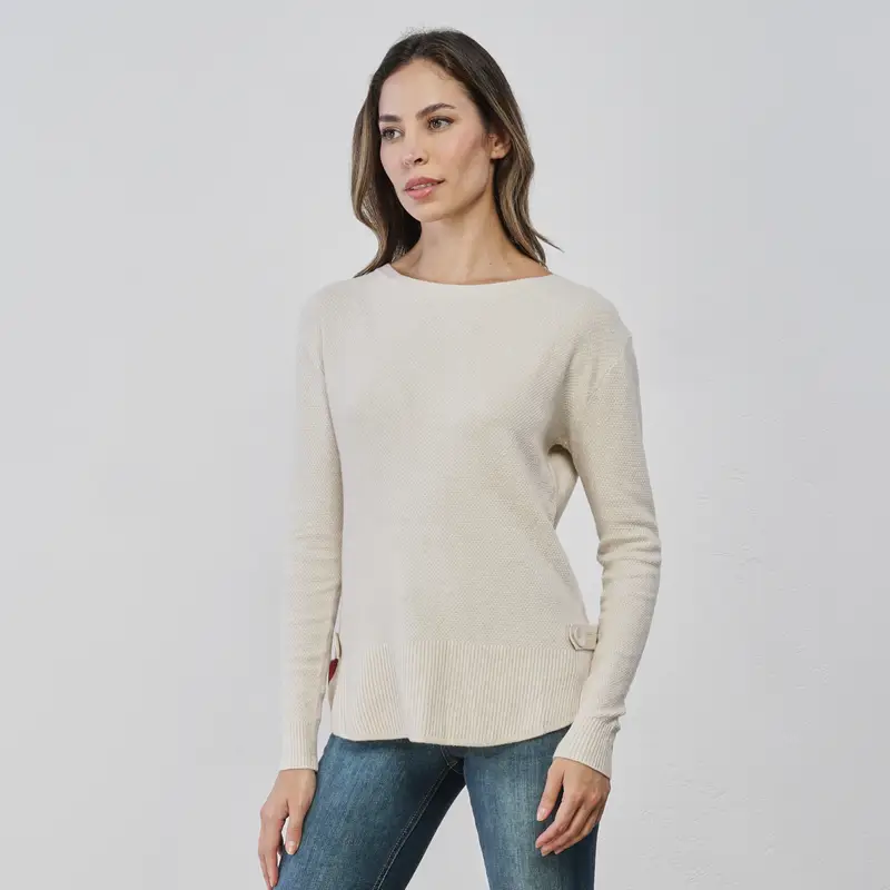 ALESYA Maglioncino bianco da donna con dettaglio bottone