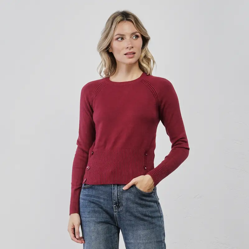 ALESYA Maglioncino bordeaux da donna con dettaglio bottoni