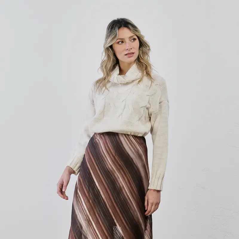 ALESYA Maglione panna con trecce e collo morbido