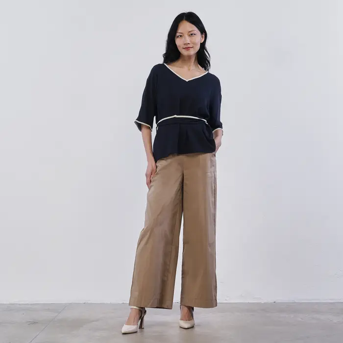 Pantaloni ampi lunghi marroni Alesya da donna