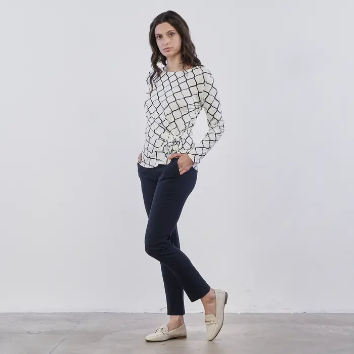 Pantaloni lunghi blu Alesya da donna con fusciacca in tessuto