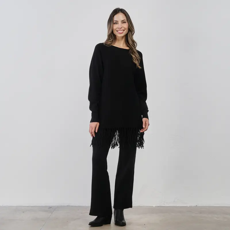 ALESYA Pantaloni lunghi neri da donna in maglia con coulisse