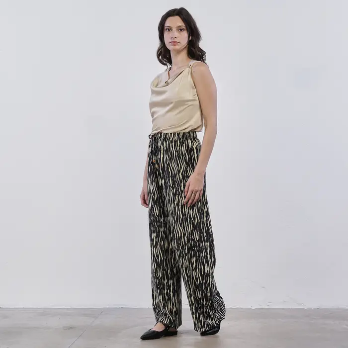 Pantaloni lunghi neri e bianchi Alesya da donna in fantasia animalier