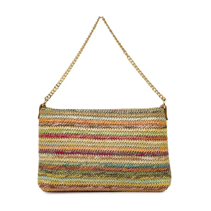 Pochette marrone Alesya da donna in tessuto effetto rafia con tracolla a catena