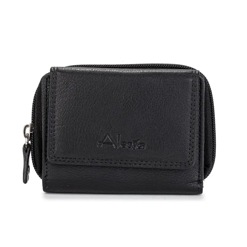 ALESYA Portafoglio nero da donna con pattta e zip