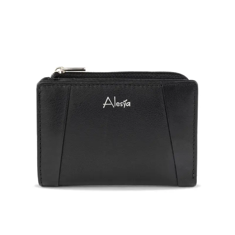 ALESYA Portafoglio nero da donna con zip e logo