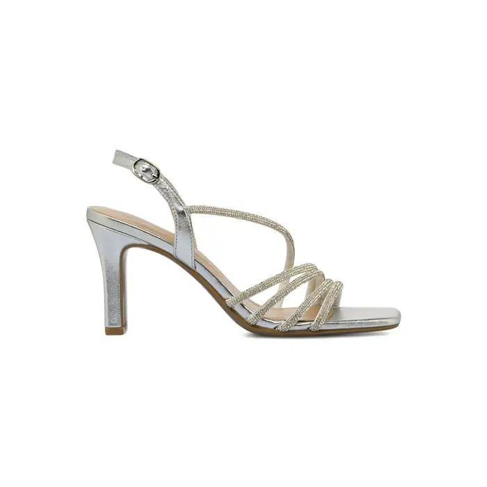 Sandali argento Alesya da donna con tacco medio e cinturini con strass
