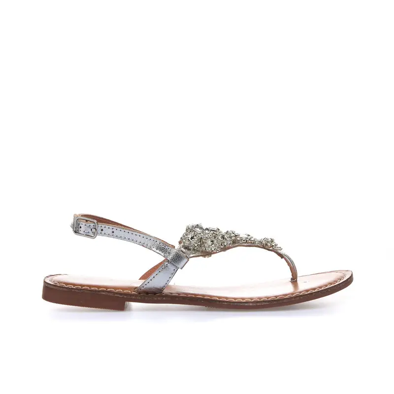 ALESYA Sandali bassi argento modello infradito in pelle con pietre gioiello