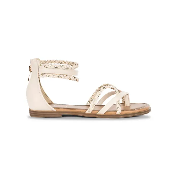 ALESYA Sandali bassi beige da donna con cinturini intrecciati e zip