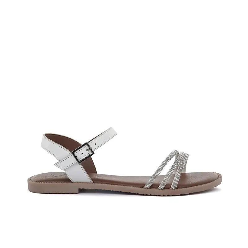 ALESYA Sandali bassi bianchi da donna con dettaglio strass