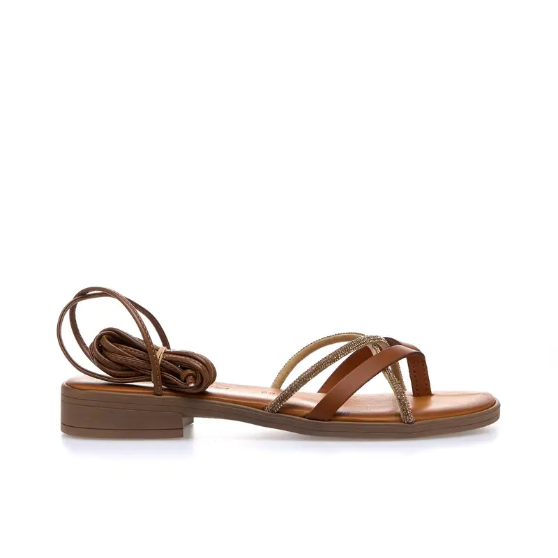 ALESYA Sandali bassi marroni in pelle con lacci