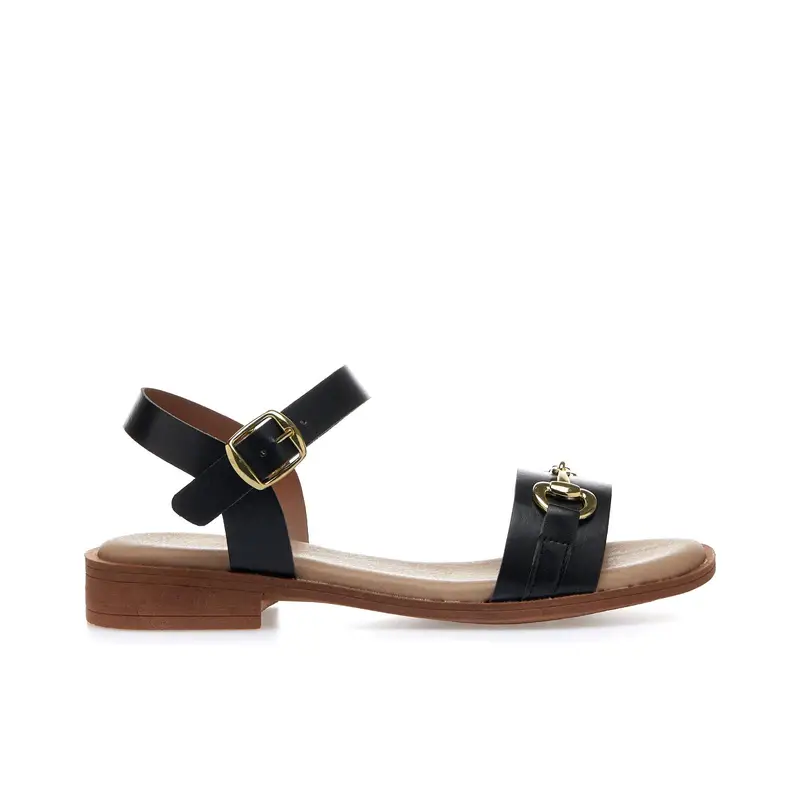 Sandali bassi neri con morsetto dorato