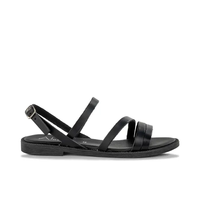 Sandali bassi neri da donna in pelle con cinturini