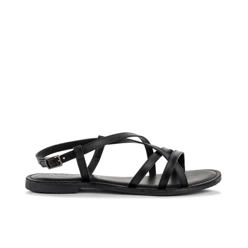 ALESYA Sandali bassi neri in pelle da donna intrecciati