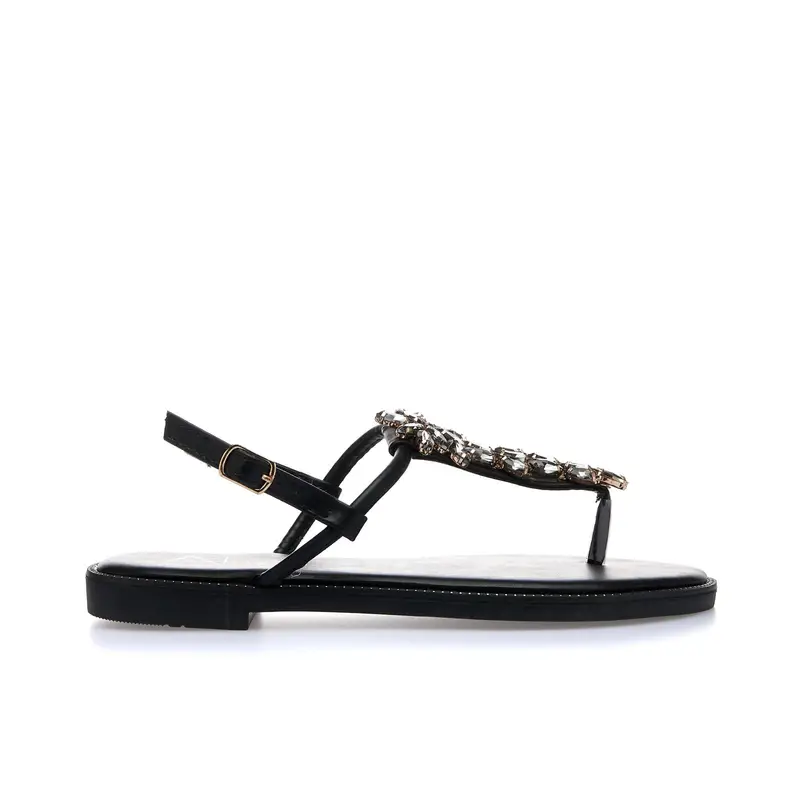 ALESYA Sandali bassi neri modello infradito con pietre gioiello