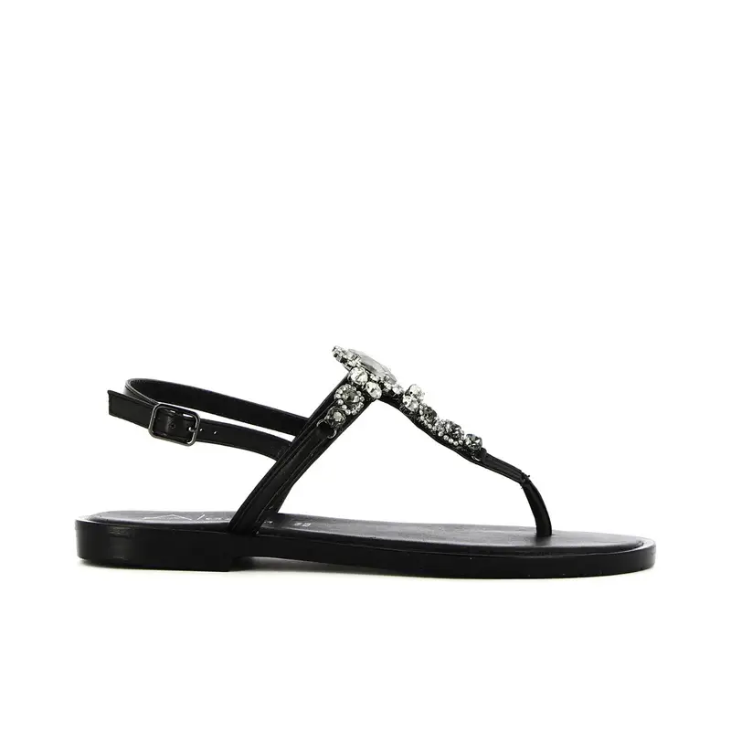 Sandali bassi neri modello infradito con pietre gioiello