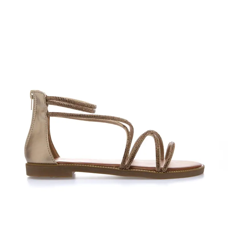 ALESYA Sandali bassi oro con zip e cinturini con strass