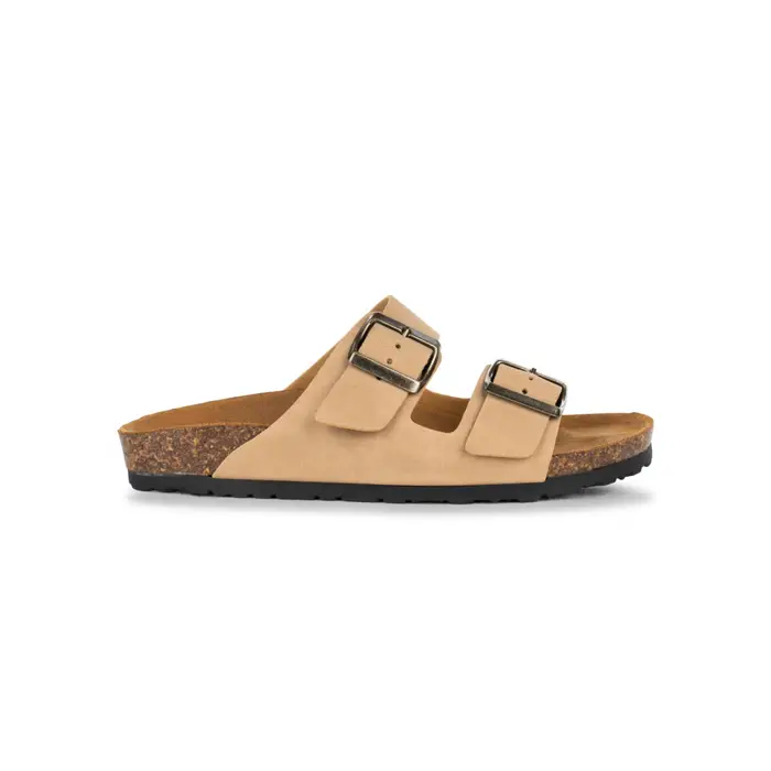 ALESYA Sandali beige a fascia da donna con doppie fibbie e fondo effetto sughero