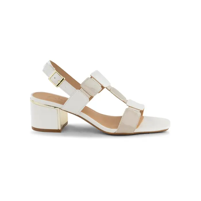 Sandali bianchi Alesya da donna con tacco basso largo con T-bar