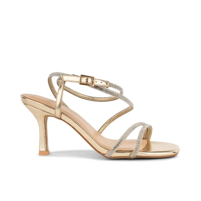 ALESYA Sandali con tacco oro con micro strass da donna