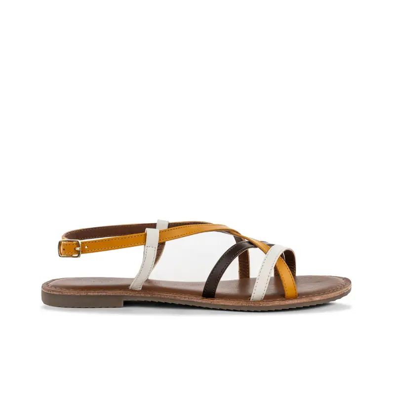 ALESYA Sandali da donna bassi in pelle marroni e gialli con intreccio