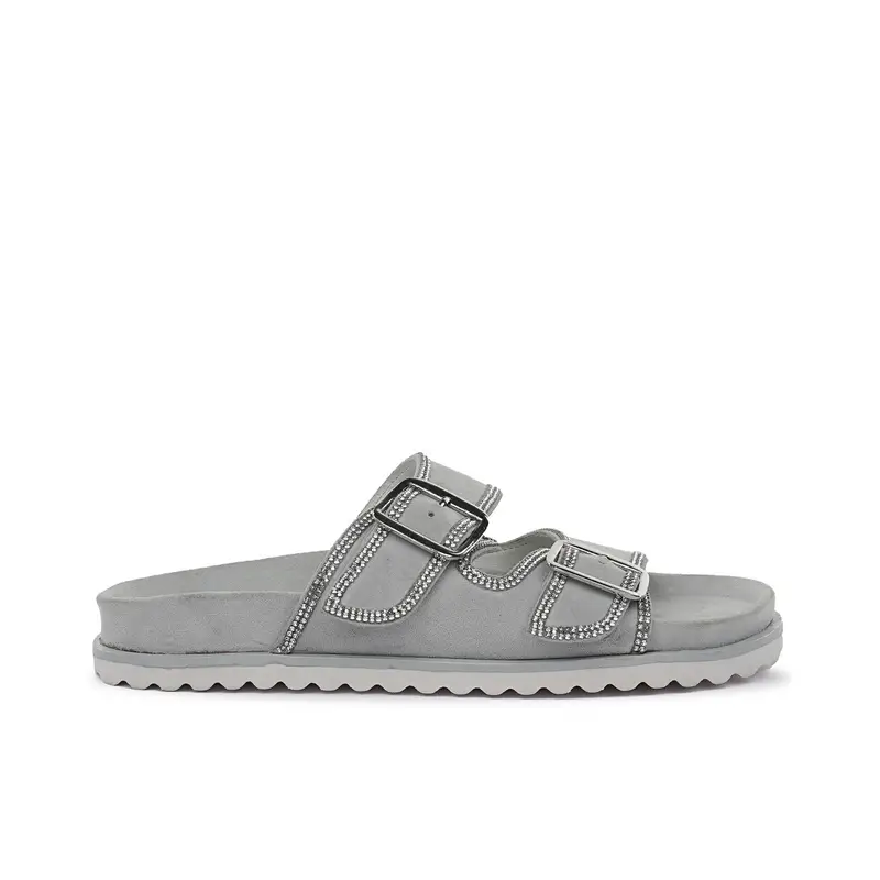 ALESYA Sandali grigi da donna con doppia fibbia con strass