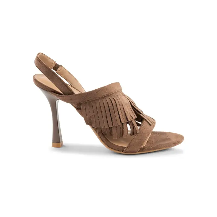 Sandali marroni Alesya da donna con tacco alto e frange