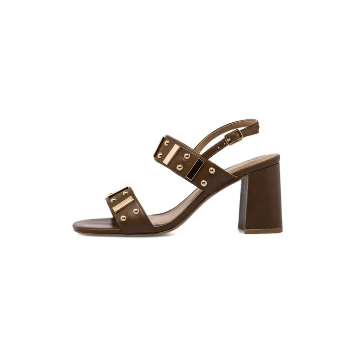 Sandali marroni Alesya da donna con tacco alto largo e borchie